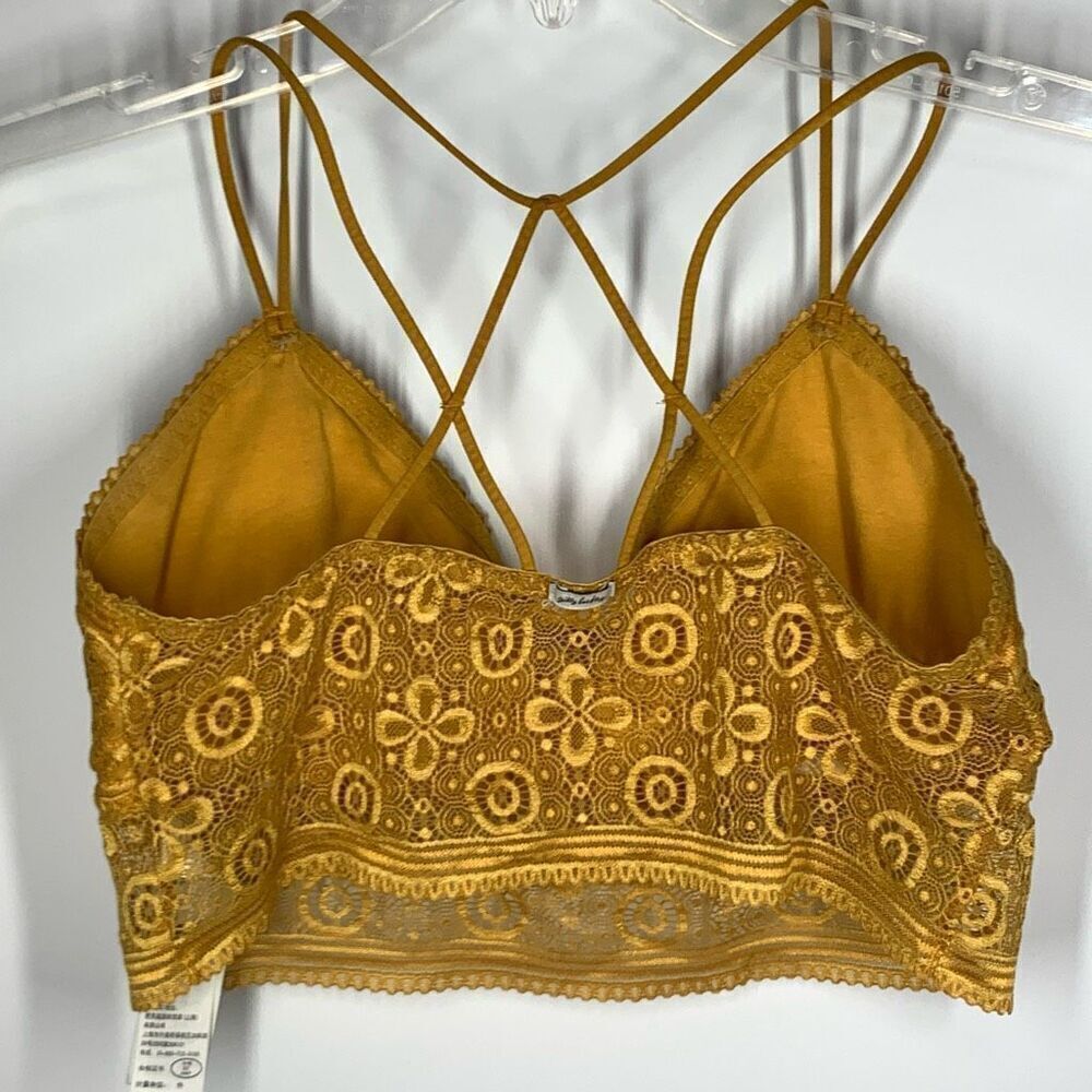 Lace Strappy Bralette Crop Top - Mustard - Picture 8 of 9
